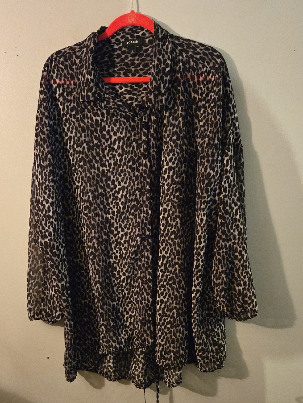 torrid Black and Cream Leopard Sheer Button-Down Blouse